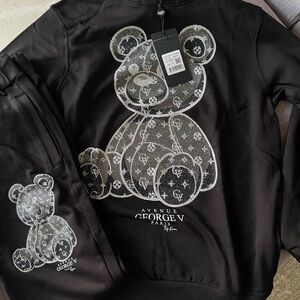 Avenue George V Paris Jogging suit Men’s Black sweatsuit Hoodie Tracksuit M  NWT